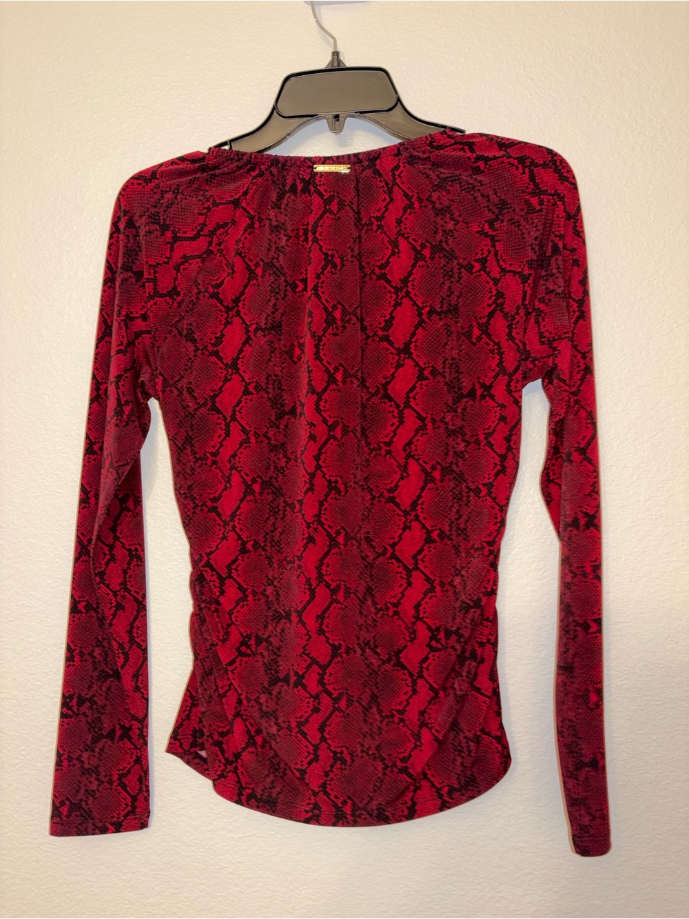 NWT MICHAEL Michael Kors Snake Print Top Small Red Black Ruched